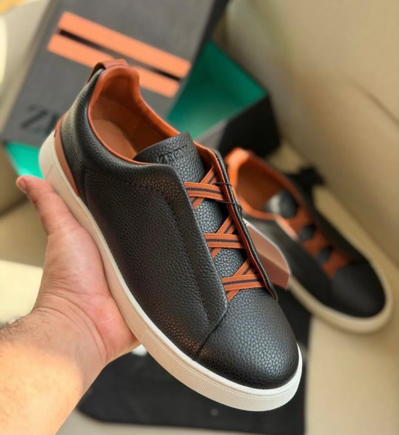 Zegna Triple Stitch Sneaker - Black Tan Leather