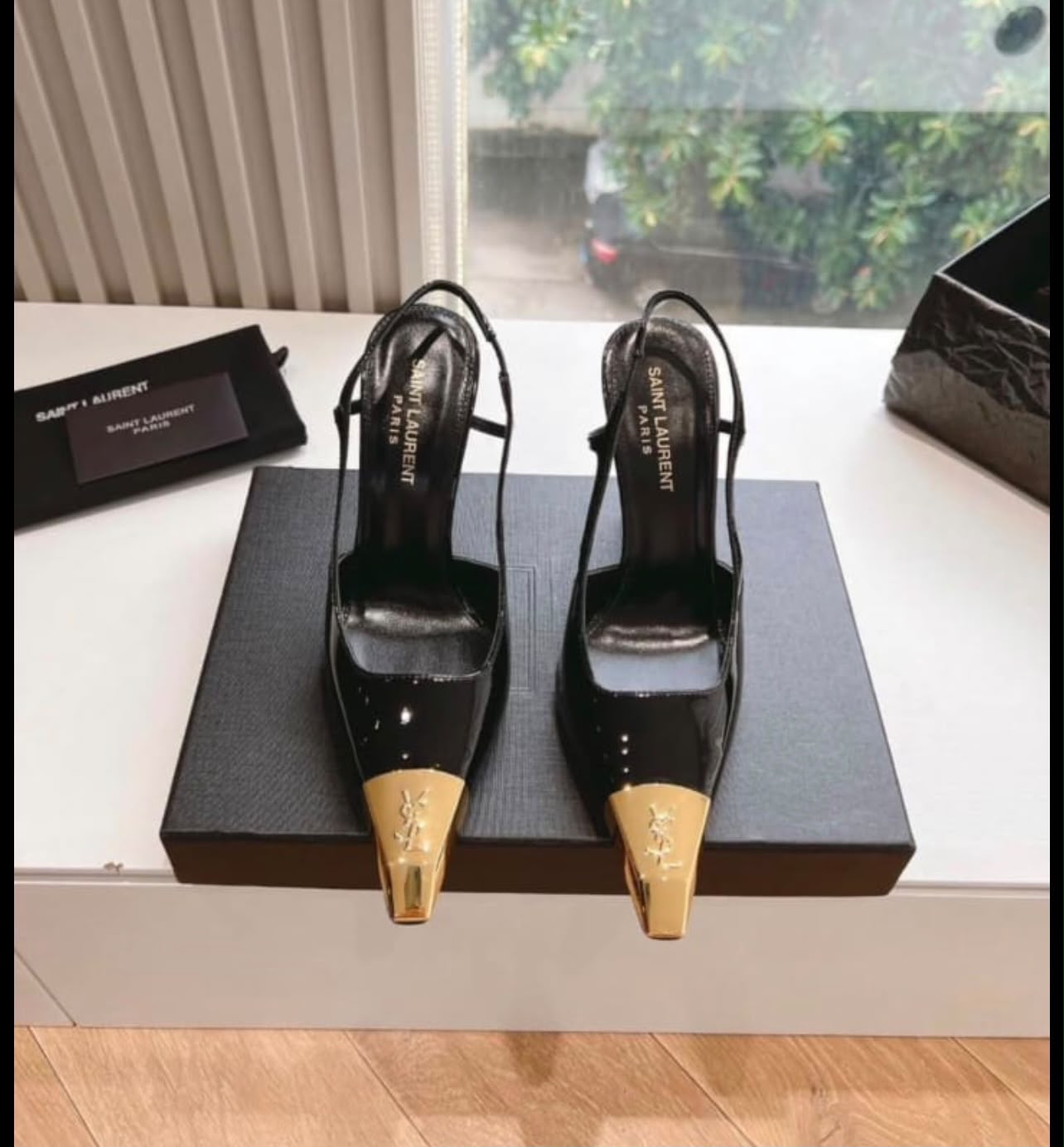 Saint Laurent Monogram Slingback Pump - Black Gold