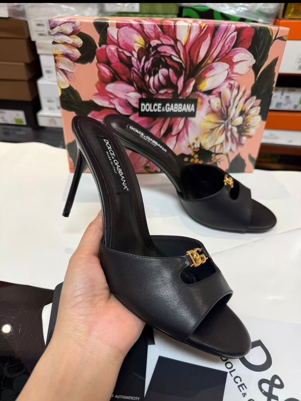 Dolce Gabbana DG Logo Heeled Sandal - Black